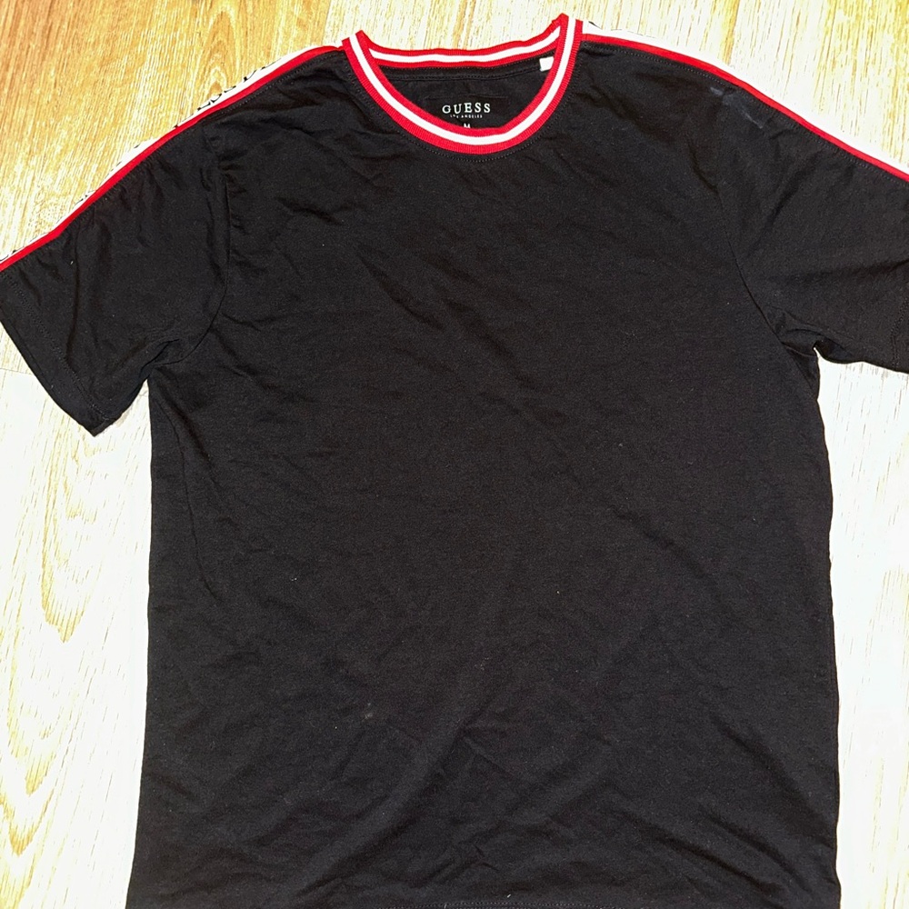 GUESS Men's Black Tee with Red Accents